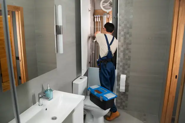 Plumbing work in progress during a bathroom renovation Cromwell, handled by the skilled team at Builders Cromwell.